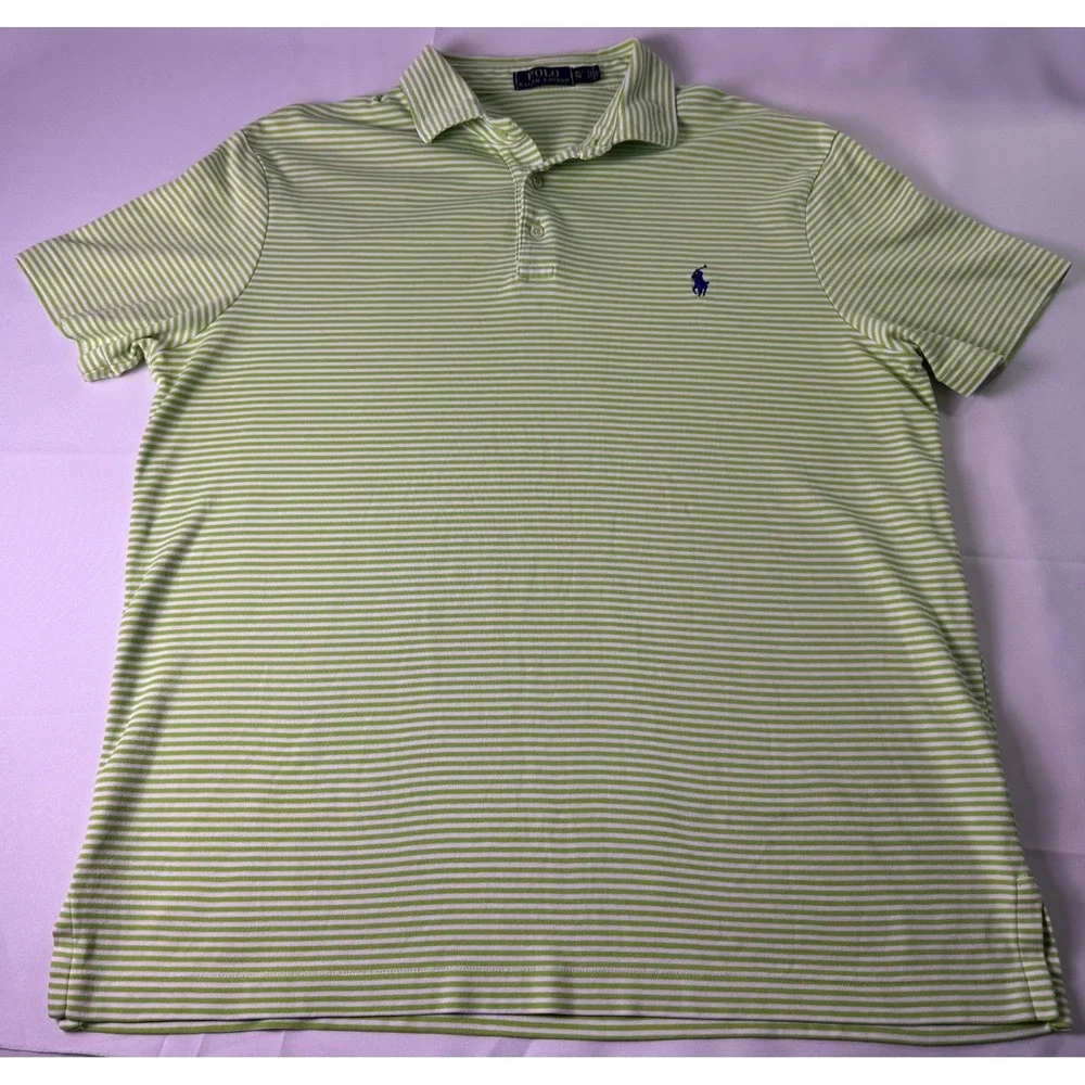 Polo Ralph Lauren Striped Golf Green Polo Shirt Short Sleeve Casual Size XL Mens